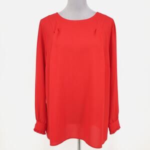 Loft Plus Top Womens 16 Red Pleated Shoulders Ruffle Cuffs Blouse Lightweight